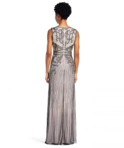 Adrianna Papell AP1E200237 Sleeveless V-Neckline Embellished Long Dress - 1 Pc Platinum In Size 4 Available Formal Gowns 5 Adrianna Papell AP1E200237 Sleeveless V-Neckline Embellished Long Dress - 1 Pc Platinum In Size 4 Available Formal Gowns