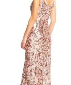 Adrianna Papell AP1E200620 Sleeveless Sheer Sequined Long Dress Formal Gowns 6 Adrianna Papell AP1E200620 Sleeveless Sheer Sequined Long Dress Formal Gowns