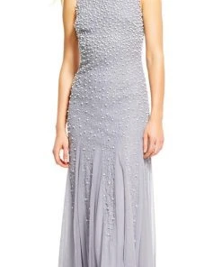 Adrianna Papell - AP1E200672 Pearl Beaded Dress With Godet Skirt Formal Gowns