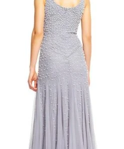 Adrianna Papell - AP1E200672 Pearl Beaded Dress With Godet Skirt Formal Gowns