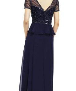 Formal Gowns Adrianna Papell - AP1E201086 Bedazzled V-neck A-line Dress