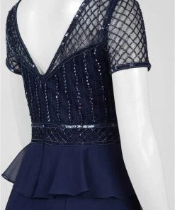 Formal Gowns Adrianna Papell - AP1E201086 Bedazzled V-neck A-line Dress