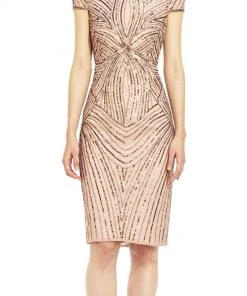 Adrianna Papell - AP1E201100 Sequined Off-Shoulder Sheath Dress