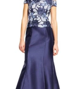 Long Dresses Adrianna Papell - AP1E201247 Off Shoulder Guipure Lace Mikado Gown