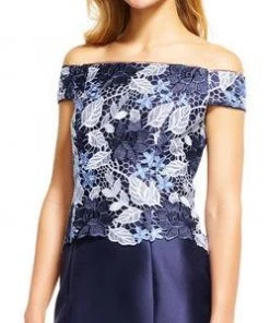 Long Dresses Adrianna Papell - AP1E201247 Off Shoulder Guipure Lace Mikado Gown