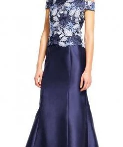 Long Dresses Adrianna Papell - AP1E201247 Off Shoulder Guipure Lace Mikado Gown