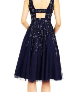 Adrianna Papell - AP1E201275 Embellished V-neck A-line Dress