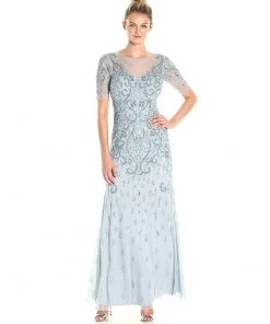 Adrianna Papell - AP1E201314 Quarter Sleeve Embellished Evening Gown Formal Gowns