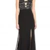 Formal Gowns Adrianna Papell - AP1E201342 Ornate Plunging Sheath Dress In Black - 1 Pc Black In Size 16 Available