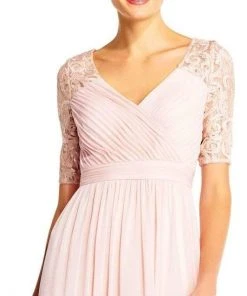 Formal Gowns Adrianna Papell - AP1E201417 Half Sleeve Pin-Tucked Bodice Long Gown 8 Formal Gowns Adrianna Papell - AP1E201417 Half Sleeve Pin-Tucked Bodice Long Gown