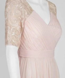 Formal Gowns Adrianna Papell - AP1E201417 Half Sleeve Pin-Tucked Bodice Long Gown 9 Formal Gowns Adrianna Papell - AP1E201417 Half Sleeve Pin-Tucked Bodice Long Gown