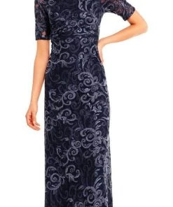 Formal Gowns Adrianna Papell - AP1E201418 Sequin Lace Embroidered Swirl Mesh Dress