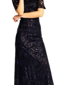 Formal Gowns Adrianna Papell - AP1E201418 Sequin Lace Embroidered Swirl Mesh Dress