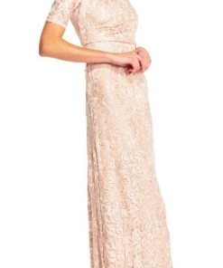 Formal Gowns Adrianna Papell - AP1E201418 Sequin Lace Embroidered Swirl Mesh Dress