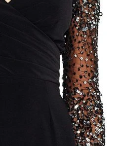 Cocktail Dresses Adrianna Papell - AP1E201493 Sequined Pleated V-neck Sheath Dress