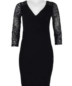 Cocktail Dresses Adrianna Papell - AP1E201493 Sequined Pleated V-neck Sheath Dress