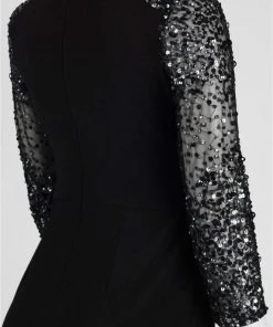 Cocktail Dresses Adrianna Papell - AP1E201493 Sequined Pleated V-neck Sheath Dress