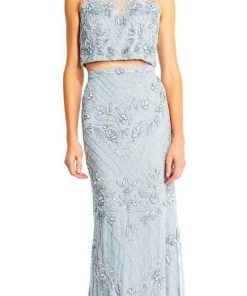 Adrianna Papell - AP1E201534 Beaded Halter Illusion Two Piece Gown Formal Gowns