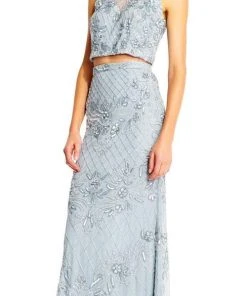 Adrianna Papell - AP1E201534 Beaded Halter Illusion Two Piece Gown Formal Gowns