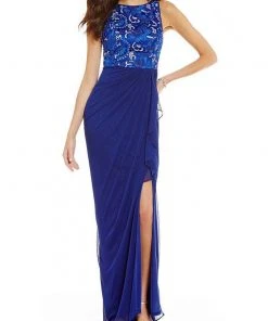 Adrianna Papell - AP1E201669 Floral Lace Bateau Jersey Sheath Dress Formal Gowns