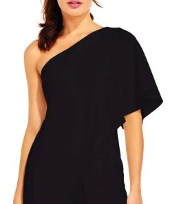 Plus Size Dresses Adrianna Papell - AP1E201788 One Shoulder Asymmetrical Cape Jumpsuit