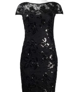 Adrianna Papell - AP1E201934 Embroidered Sequined Bateau Sheath Dress Cocktail Dresses