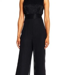 Plus Size Dresses Adrianna Papell - AP1E202207 Beaded Sleeveless Bateau Jumpsuit