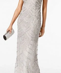 Formal Gowns Adrianna Papell - AP1E202208 Sequin Embellished V-Neck Dress