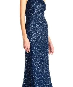 Adrianna Papell - AP1E202438 Crossed String Back Sequined Halter Gown