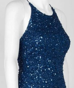 Adrianna Papell - AP1E202438 Crossed String Back Sequined Halter Gown