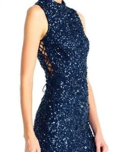 Cocktail Dresses Adrianna Papell - AP1E202826 Sequined High Neck Fitted Cocktail Dress