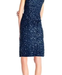 Cocktail Dresses Adrianna Papell - AP1E202826 Sequined High Neck Fitted Cocktail Dress
