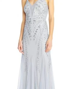 Adrianna Papell - AP1E202873 Rhinestone Embellished V-Neck Gown Formal Gowns