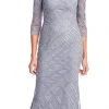 Adrianna Papell - AP1E202919 Beaded Sheer Quarter Length Sleeves Dress 1 Adrianna Papell - AP1E202919 Beaded Sheer Quarter Length Sleeves Dress