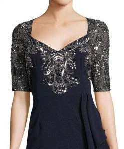 Formal Gowns Adrianna Papell - AP1E202926 Embellished V-Neck Ruffled Evening Gown