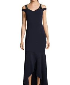 Adrianna Papell - AP1E202959 V-Neck Fitted Trumpet High Low Dress