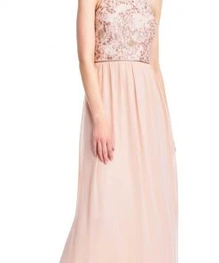 Adrianna Papell - AP1E203111 Bedazzled Halter Chiffon A-line Dress