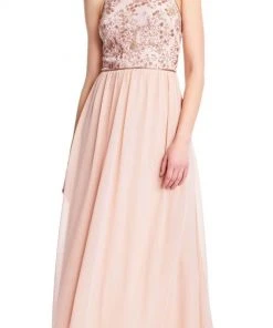 Adrianna Papell - AP1E203111 Bedazzled Halter Chiffon A-line Dress