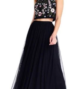 Formal Gowns Adrianna Papell - AP1E203115 Two Piece Sequined Tulle A-line Dress
