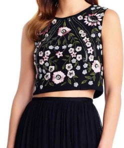 Formal Gowns Adrianna Papell - AP1E203115 Two Piece Sequined Tulle A-line Dress