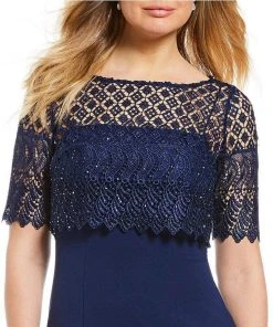 Adrianna Papell - AP1E203288 Lace Popover Bateau Evening Dress