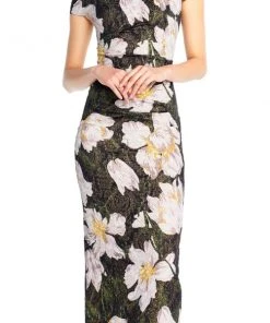 Adrianna Papell - AP1E203398 Floral Patterned Bateau Sheath Dress