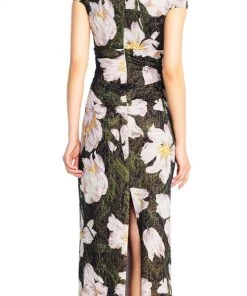 Adrianna Papell - AP1E203398 Floral Patterned Bateau Sheath Dress