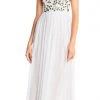 Adrianna Papell - AP1E203409 Bedazzled Bateau Mesh A-line Dress Formal Gowns