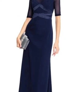 Formal Gowns Adrianna Papell - AP1E203438 Sheer Quarter Length Sleeve Sheath Dress