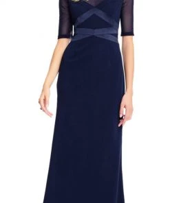 Formal Gowns Adrianna Papell - AP1E203438 Sheer Quarter Length Sleeve Sheath Dress 10 Formal Gowns Adrianna Papell - AP1E203438 Sheer Quarter Length Sleeve Sheath Dress