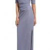 Adrianna Papell - AP1E203509 Ruched V-neck Column Dress With Slit Formal Gowns 1 Adrianna Papell - AP1E203509 Ruched V-neck Column Dress With Slit Formal Gowns