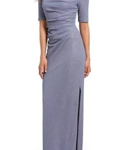 Adrianna Papell - AP1E203509 Ruched V-neck Column Dress With Slit Formal Gowns