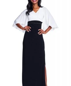 Adrianna Papell - AP1E203560 V-Neck Butterfly Sleeves Dress Formal Gowns