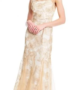 Adrianna Papell - AP1E203566 Floral Sheer Bateau Trumpet Dress